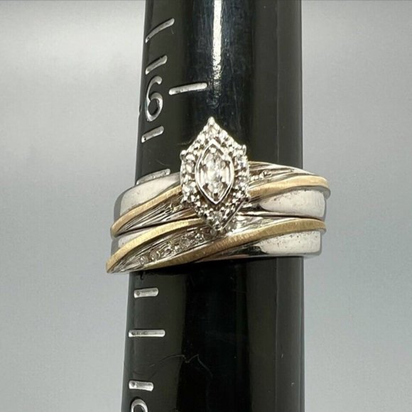 BEAUTIFUL BEGINNINGS Diamond Accent Engagement Bridal Set 14k Gold and Sterling - Picture 2 of 4